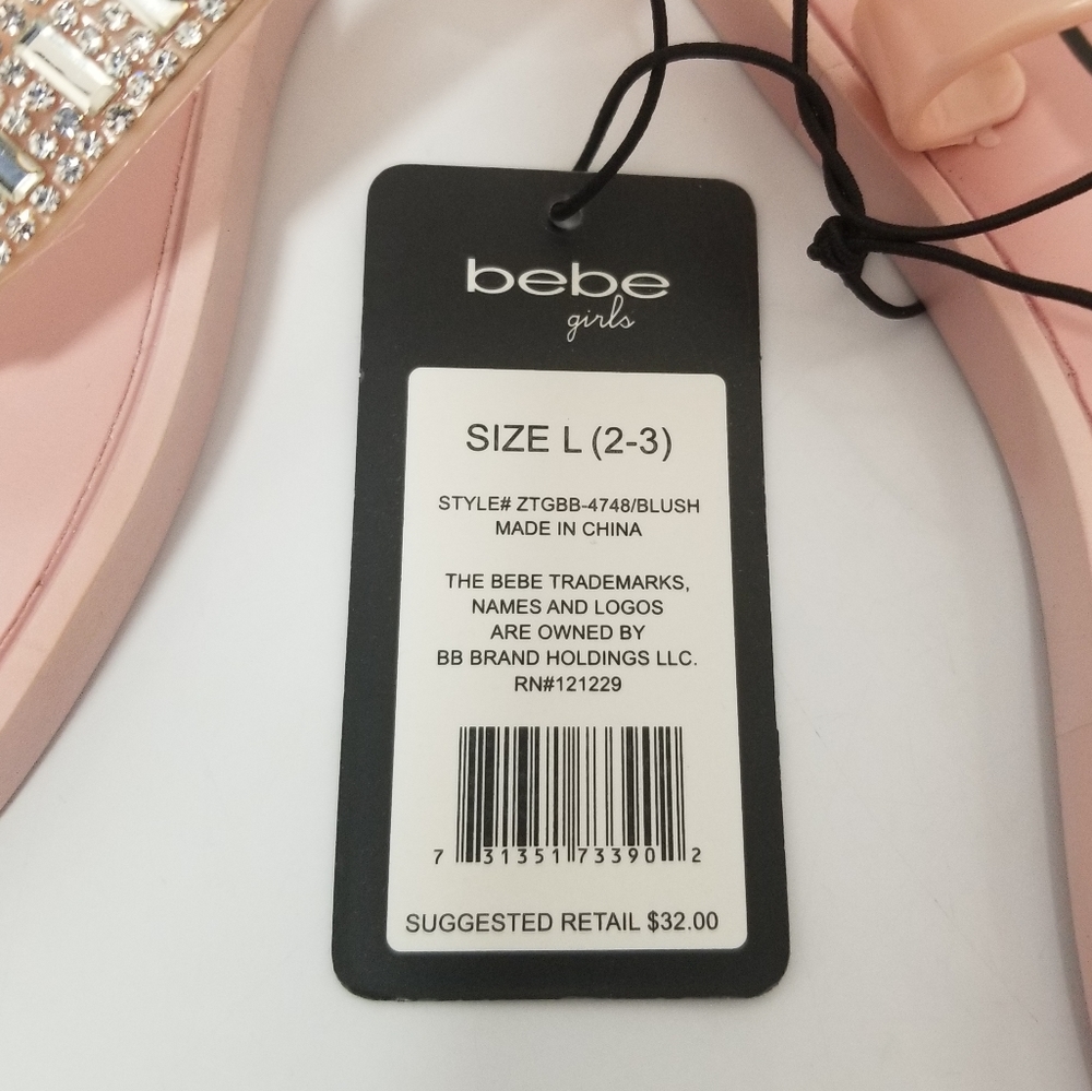 Bebe Girl's Blush T-Strap Slingback Sandals with Sparkly Rhinestones L 2-3 - Picture 6 of 11